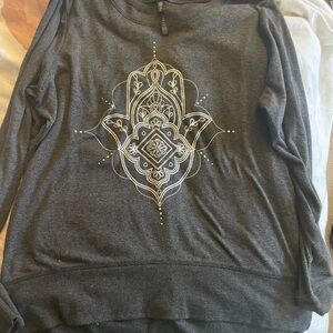Gray Sweatshirt with White Hamsa design